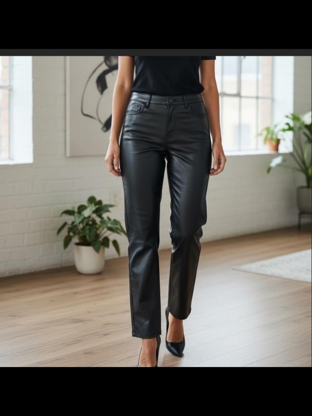 Joie Black Faux Leather Y2K Pop Culture Goth Rock Punk Edgy Straight-Leg Pants